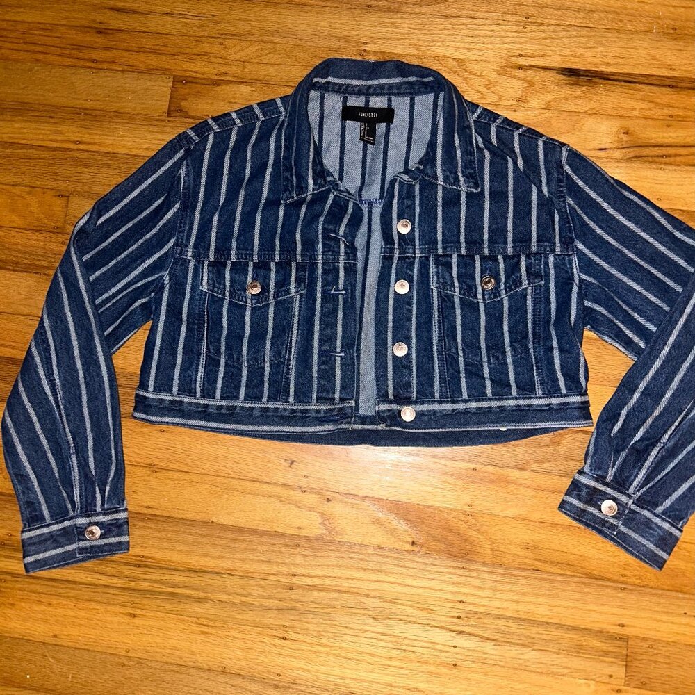 Cropped Stripped Denim Jacket